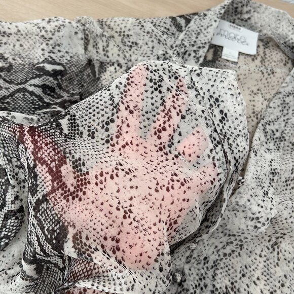 Mare Mare x Anthropologie Puff Sleeve Grey & White Python Print Sheer Blouse (L) - Picture 11 of 16